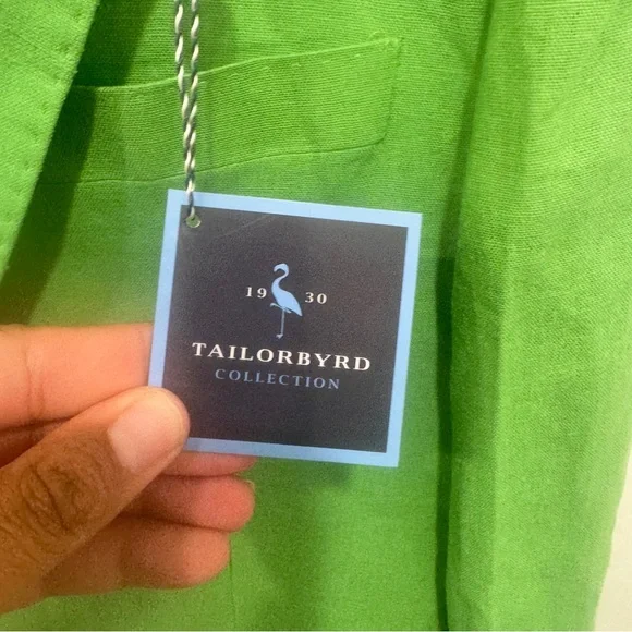 Tailorbyrd Kelly Green Sport Coat Mens 40R Linen Blend Notched Lapels Preppy